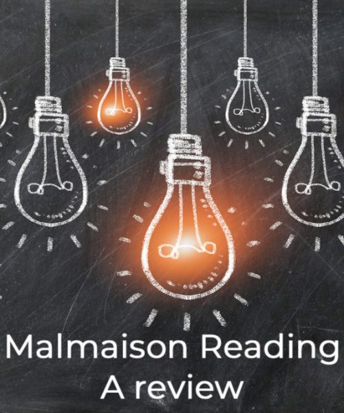 Chalkboard with lightbulbs drawn in chalk, underneath are the words Malmaison Reading